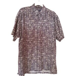 Nautica Mens Vintage Gray Short-Sleeve Button-Up Shirt 100% Easy Care Silk Hawai